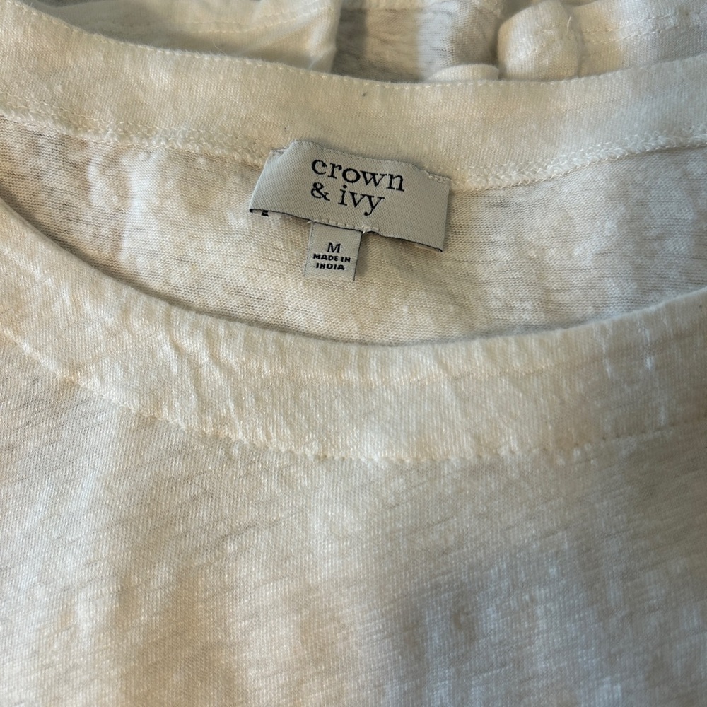 Crown & Ivy white flutter-sleeve t-shirt featuring embroidered detailing - Picture 3 of 6